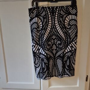 ECI Black and White Patterned Pencil Skirt